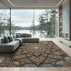 Gilded Slate Floral Mandala Medallion Rug