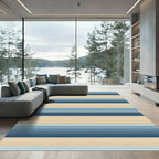 Coastal Blue and Tan Linear Stripe Rug