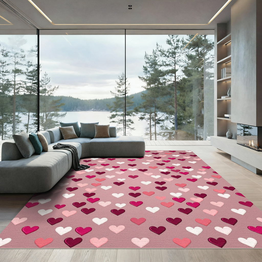 Pink Gradient Hearts Scatter Rug
