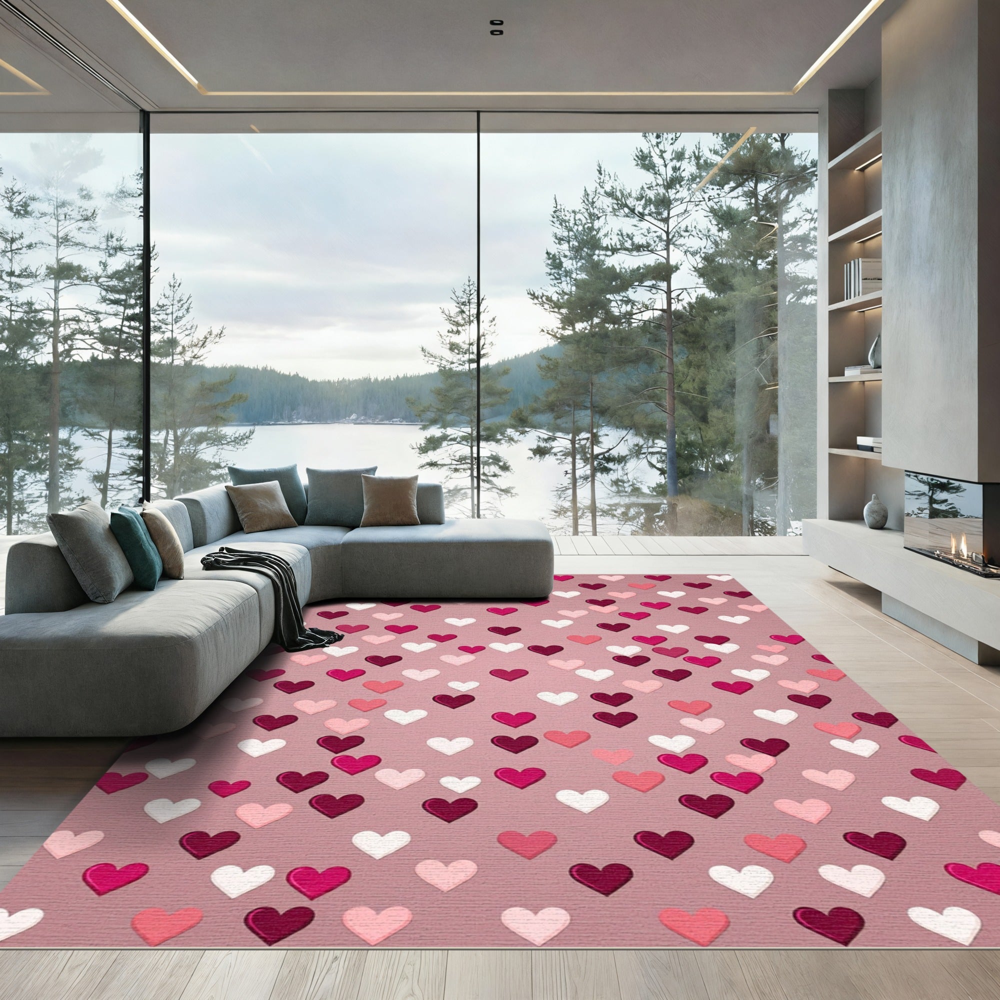 Pink Gradient Hearts Scatter Rug