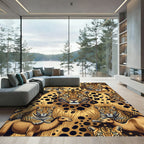 Golden Leopard Savannah Wildlife Scene Rug