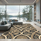 Golden Gilded Paisley Arabesque Curve Rug