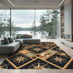Golden Camel Compass Star Grid Rug