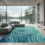 Teal Water Ripple Concentric Circles Rug