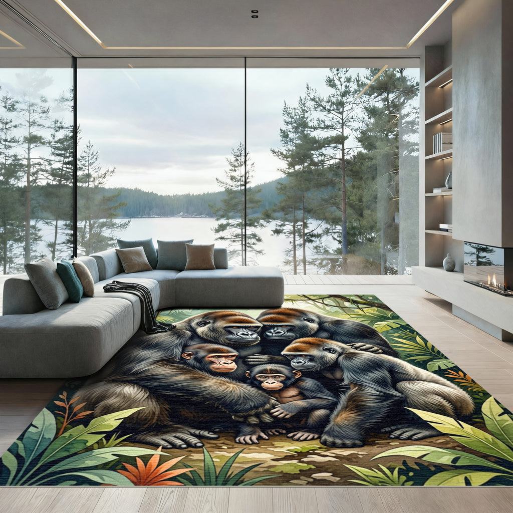 Majestic Gorilla Family Lush Forest Rug