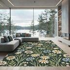 Botanical Meadow Wildflower Dark Green Rug