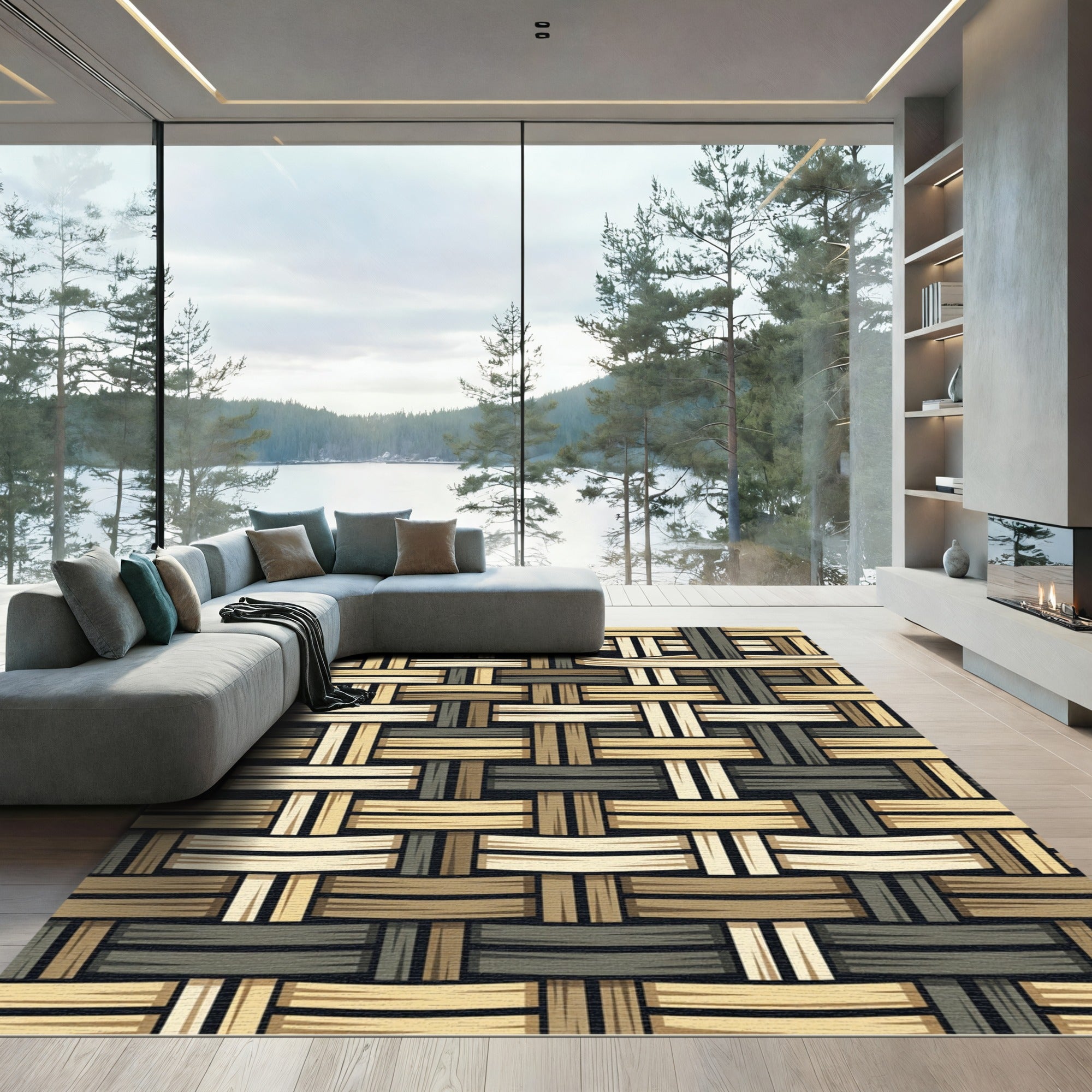 Woven Straw Basketweave Texture Rug