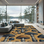 Whimsical Golden Toadstool Forest Fungi Rug