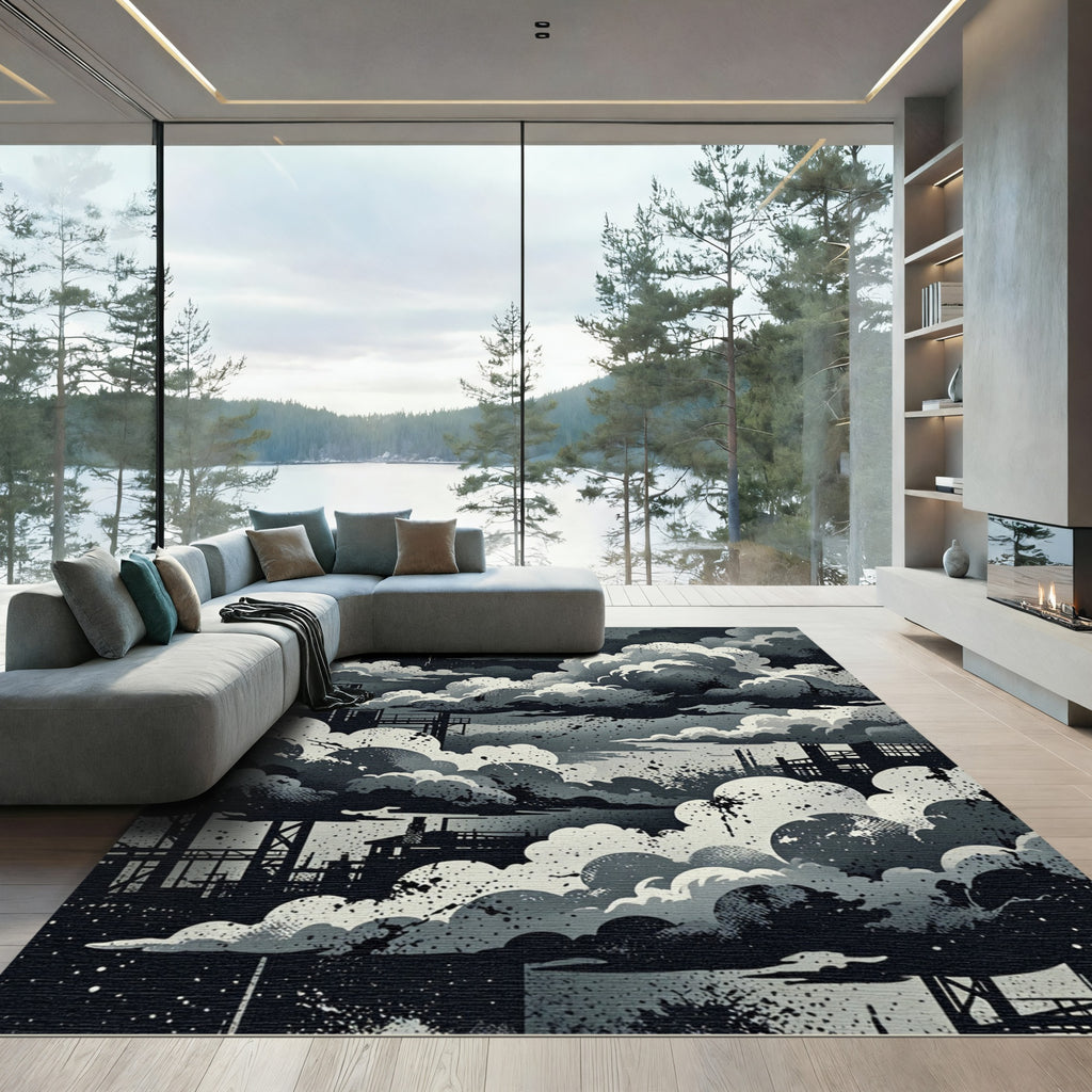 Industrial Cloudscape Monochrome Abstract Art Rug