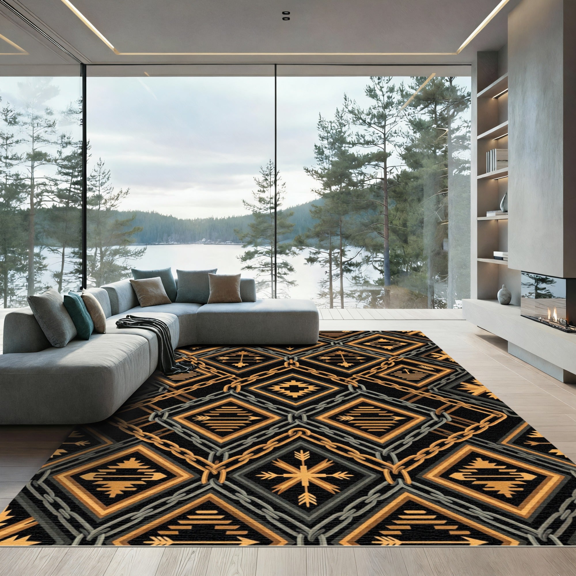 Gold Chain and Geometric Arrow Diamond Rug