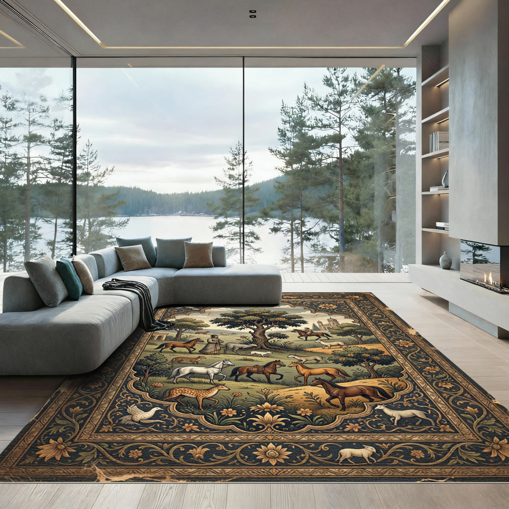 Antique Noble Pastoral Scene Rug