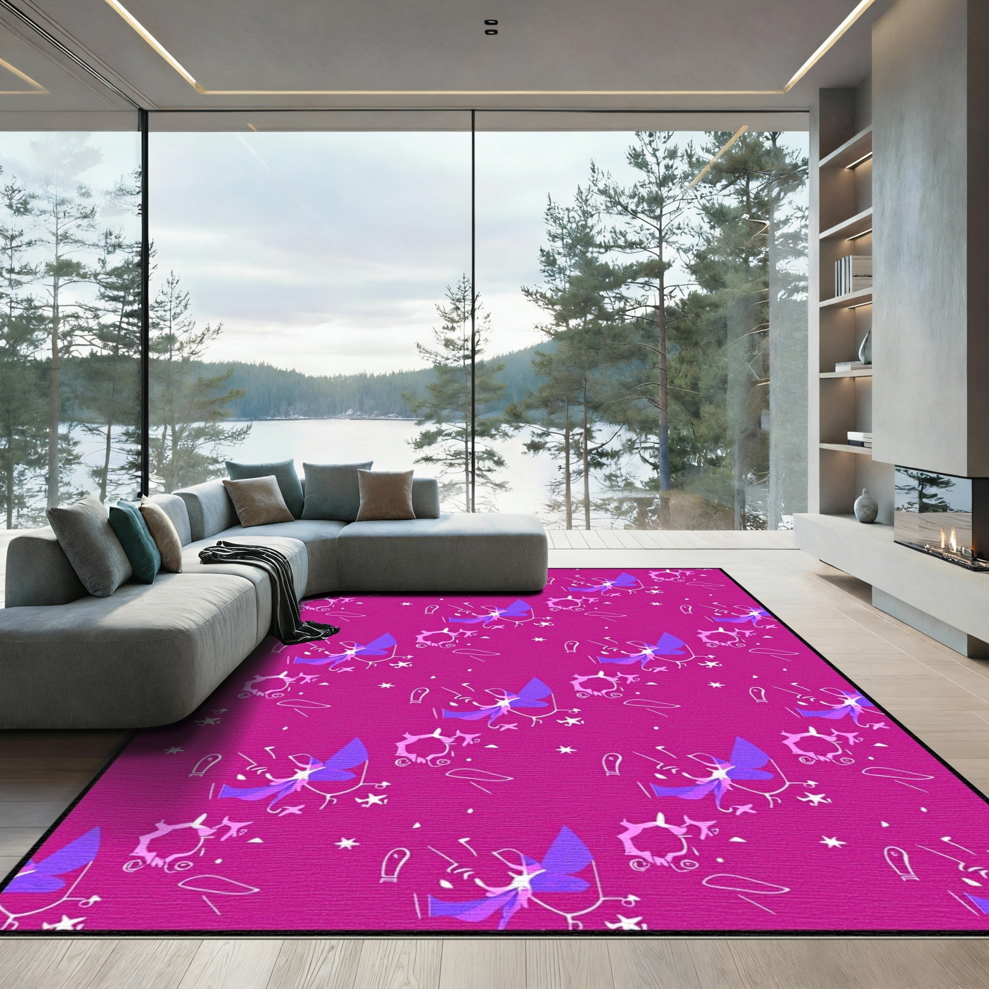 Whimsical Pink Purple Abstract Characters Rug