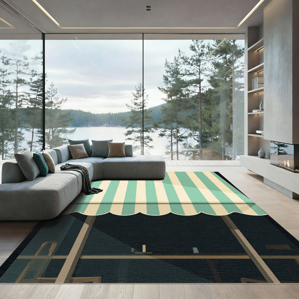 Mint Green and Cream Striped Awning Rug