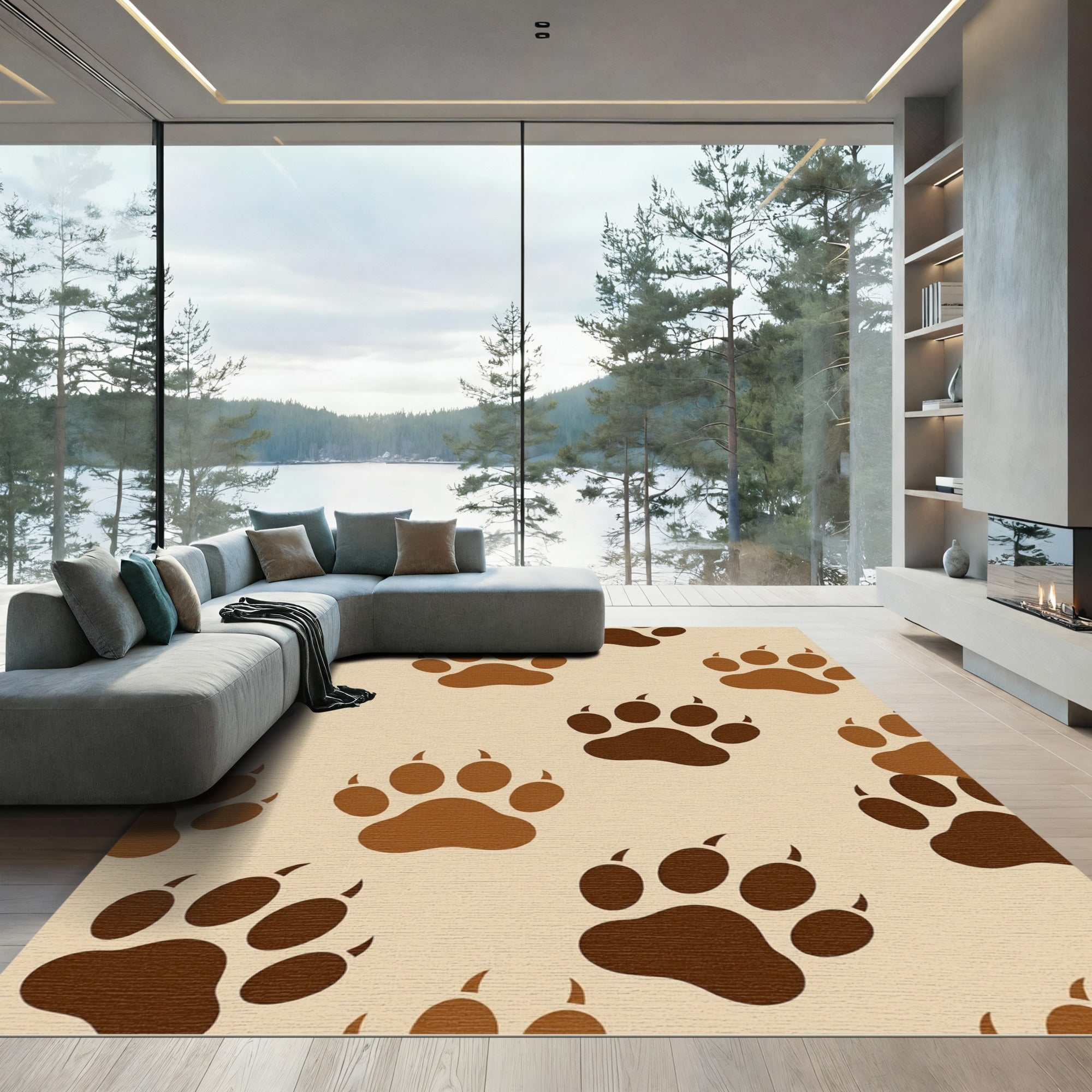 Brown Animal Paw Print Earthy Rug