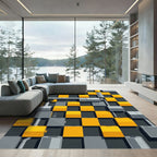 Yellow Gray Cube Grid Composition Rug