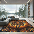Radiant Golden Celestial Sunburst Art Rug