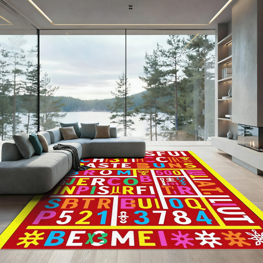Bold Alphabet Numbers Multicolored Composition Rug