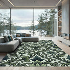 Elegant Jade Floral Scrollwork Rug