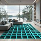 Cyan Geometric Grid Contemporary Rug