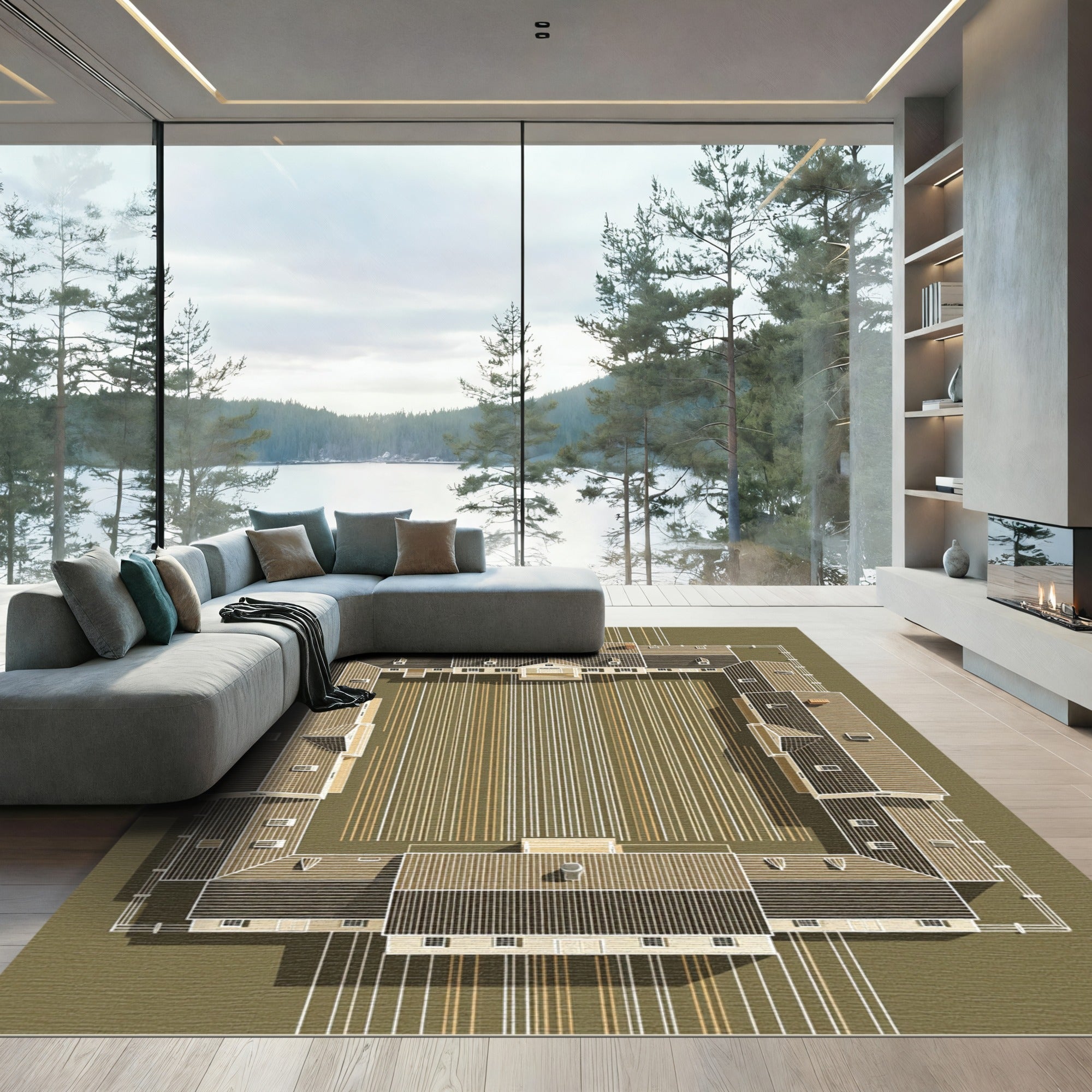 Architectural Linear Earthy Tone Composition Rug