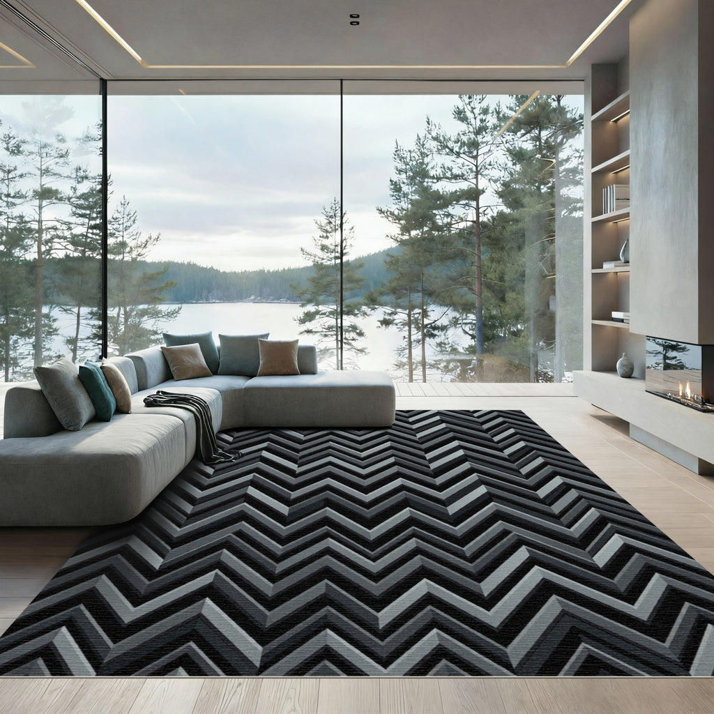 Monochromatic Chevron Zigzag Abstract Rug