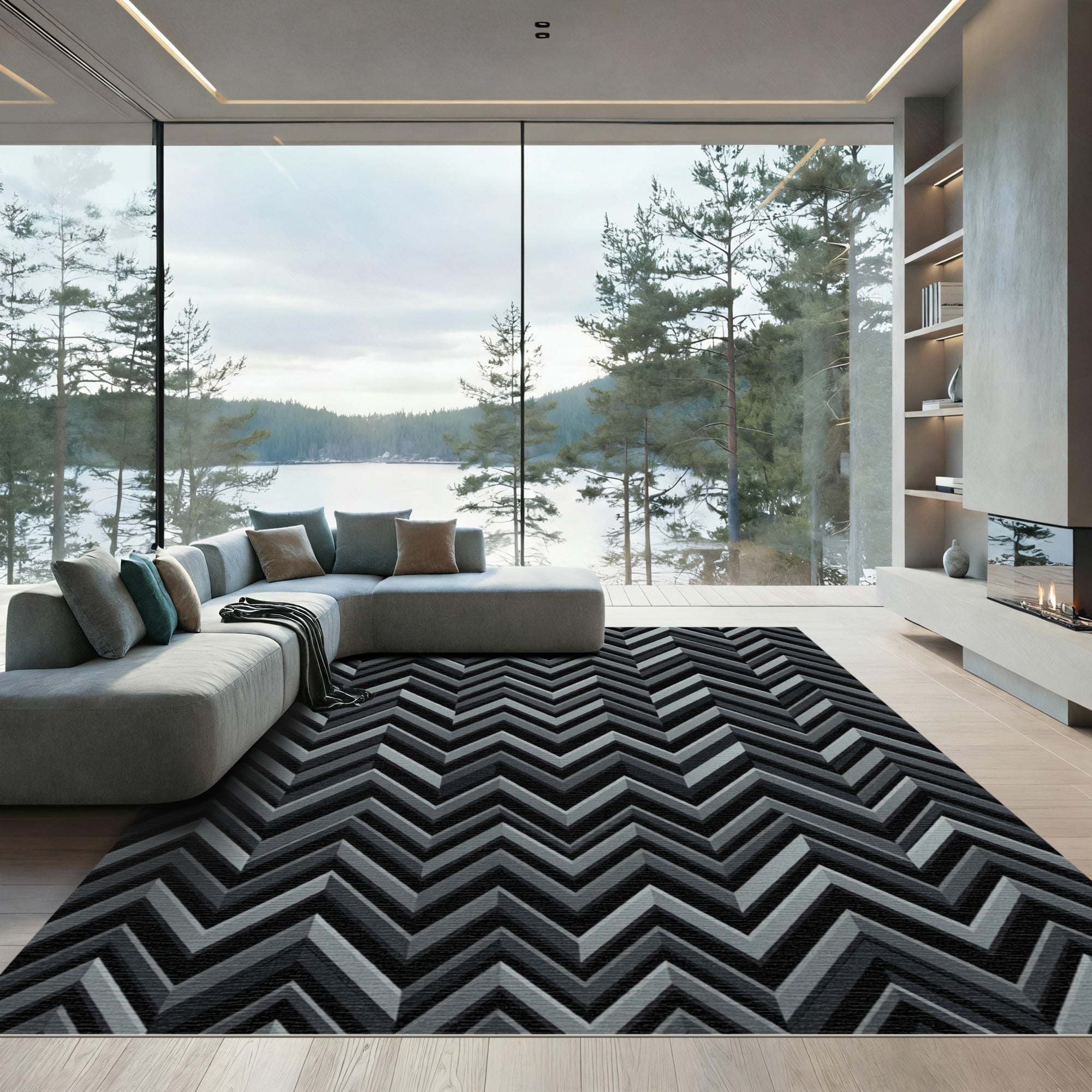 Monochromatic Chevron Zigzag Abstract Rug