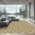 Tan Hexagon Overlay Geometric Abstraction Rug