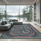 Abstract Monochrome Racetrack Circuit Grid Rug