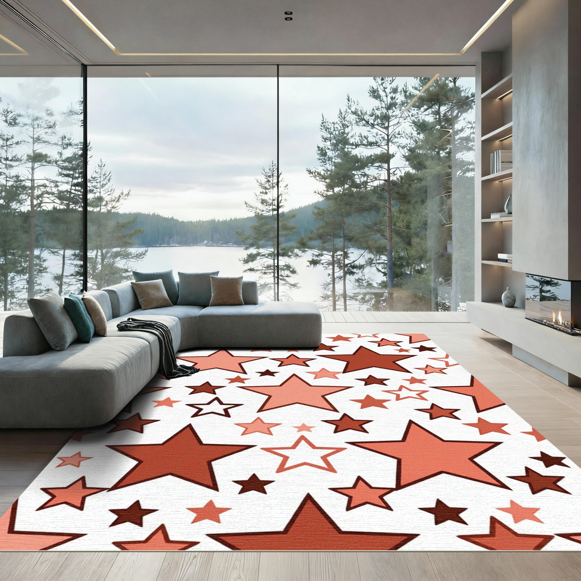 Coral Star Burst Scatter Rug