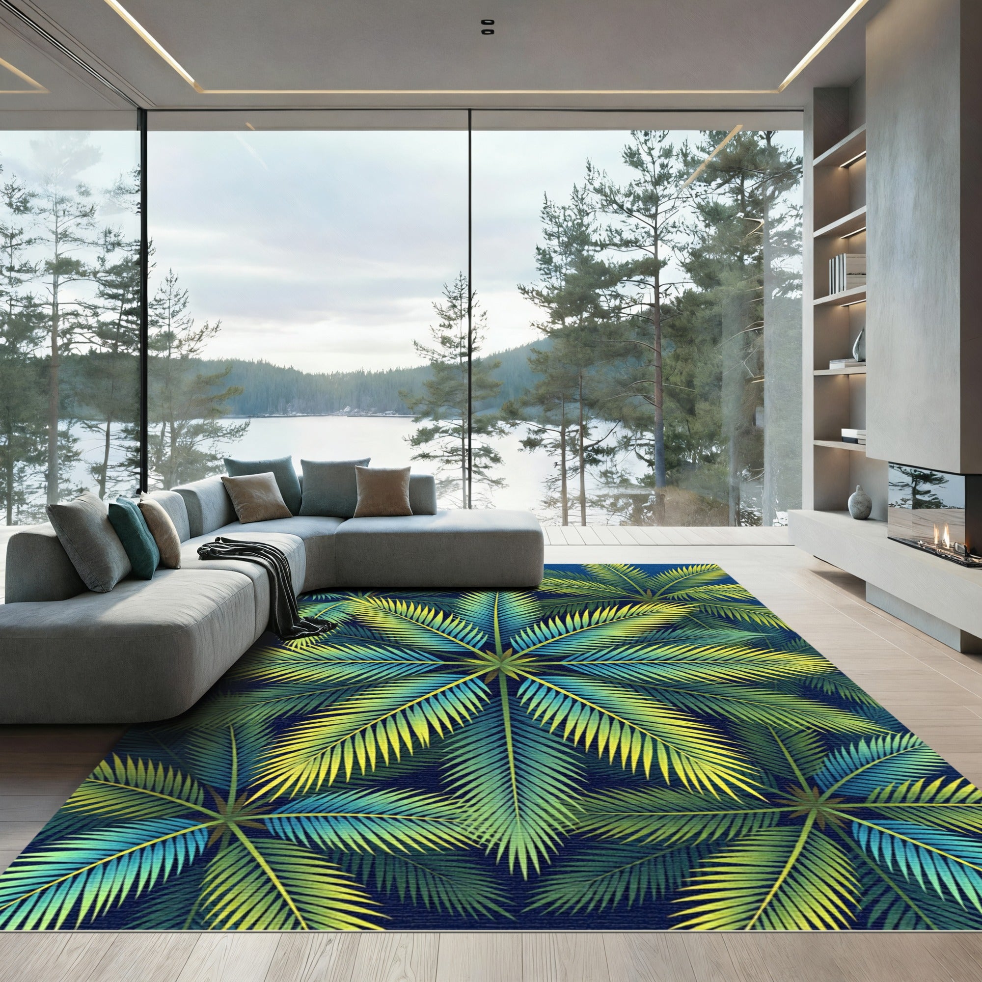 Lush Tropical Palm Leaf Canopy Rug