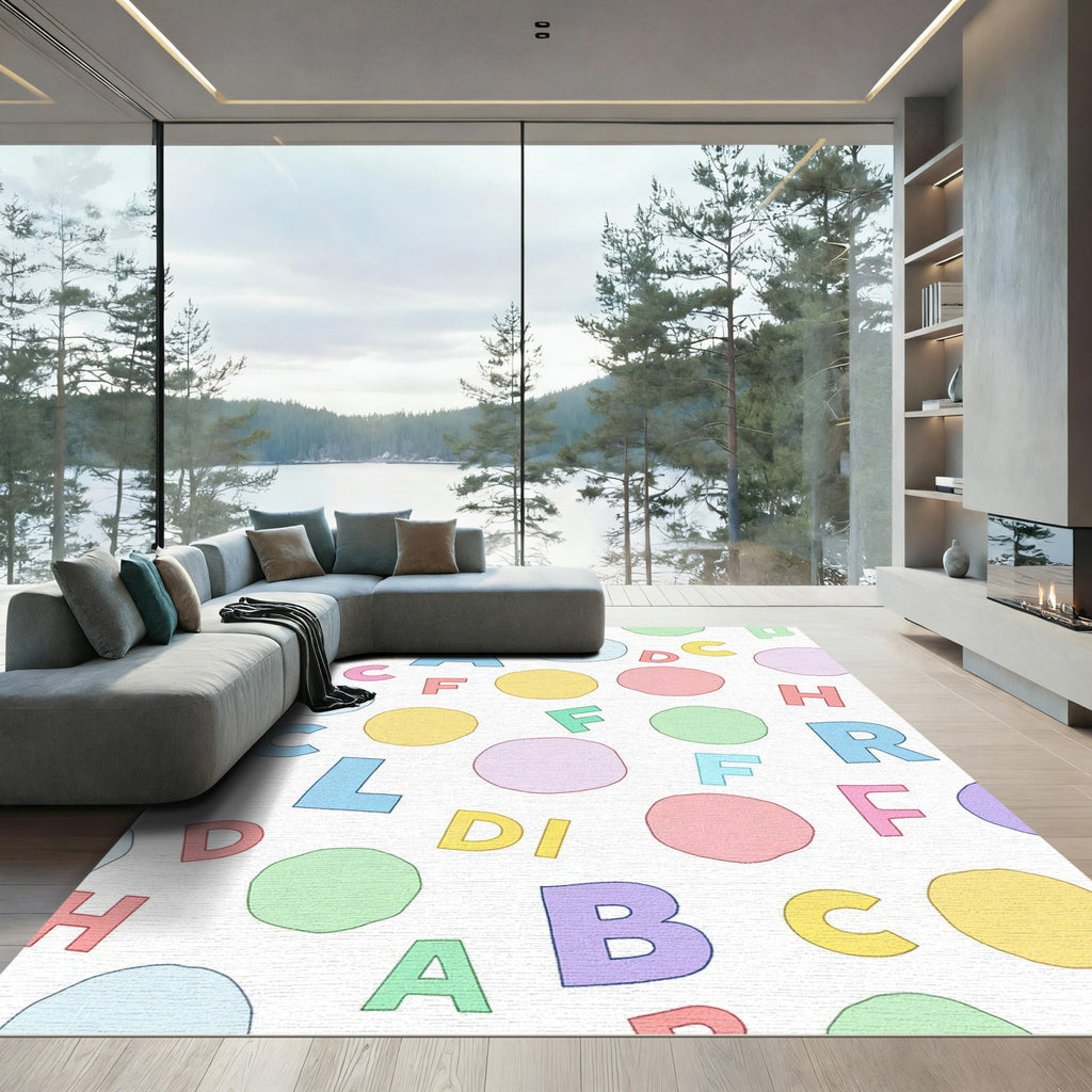 Playful Alphabet Dots Pastel Rug