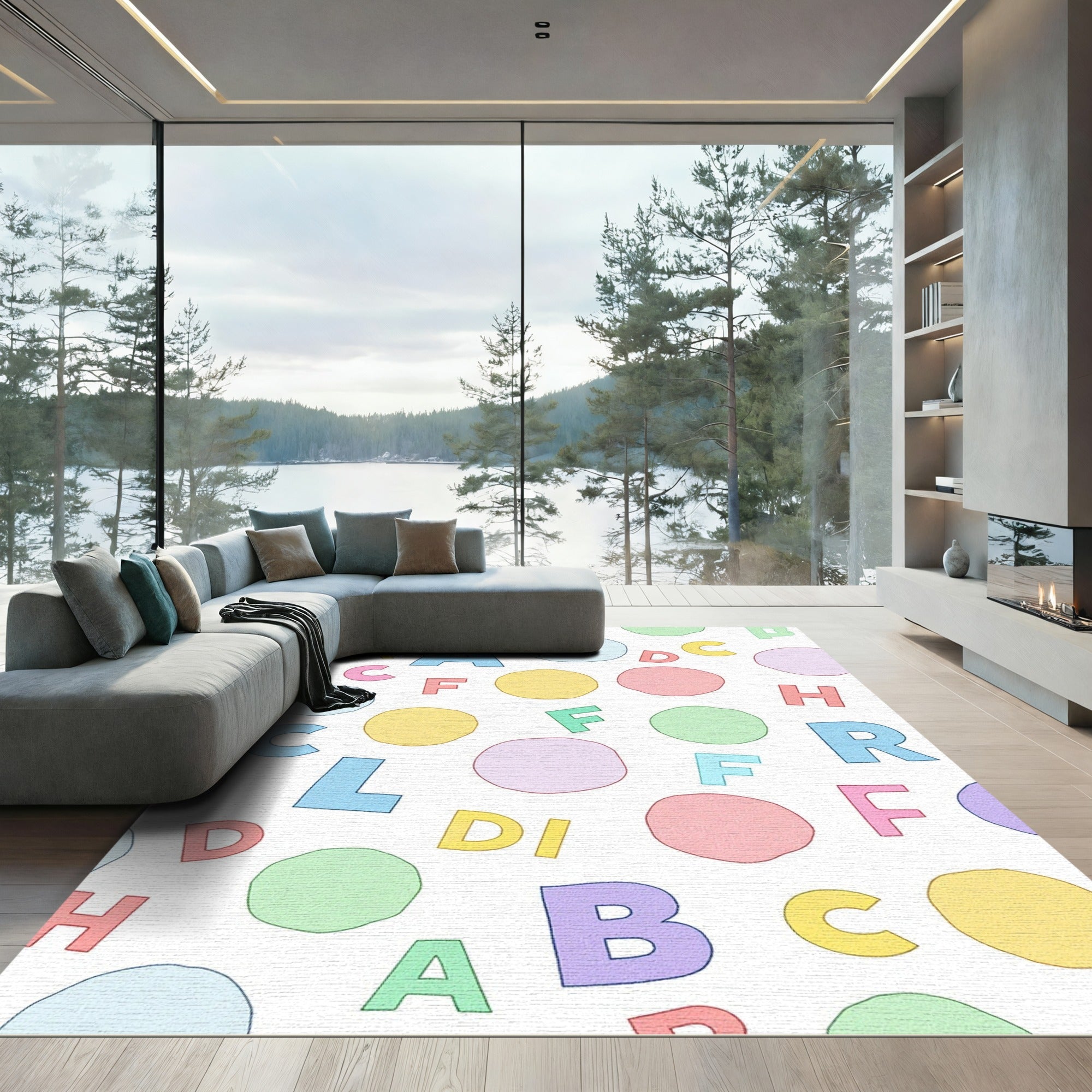 Playful Alphabet Dots Pastel Rug