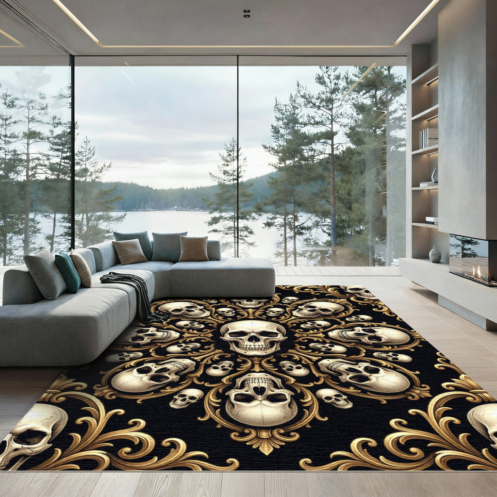 Gothic Gold Baroque Skull Medallion Rug