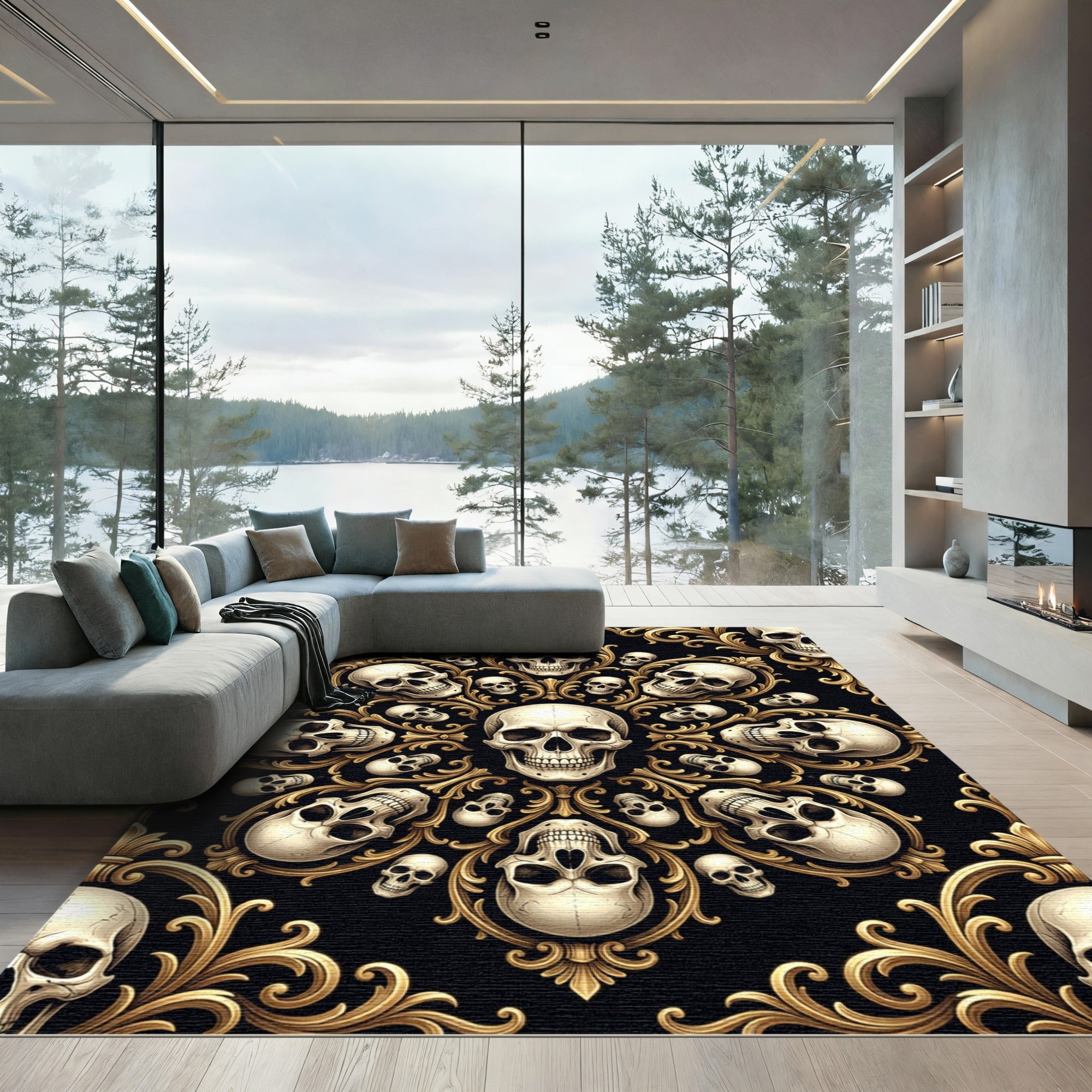 Gothic Gold Baroque Skull Medallion Rug