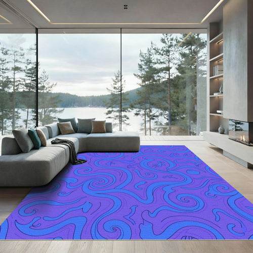 Abstract Blue Swirls Violet Background Rug