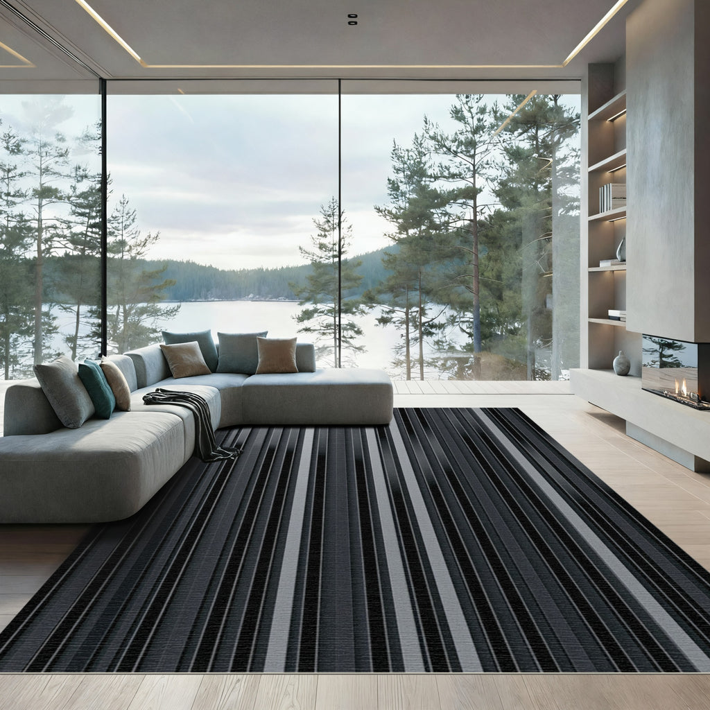 Contemporary Charcoal Vertical Stripe Rug