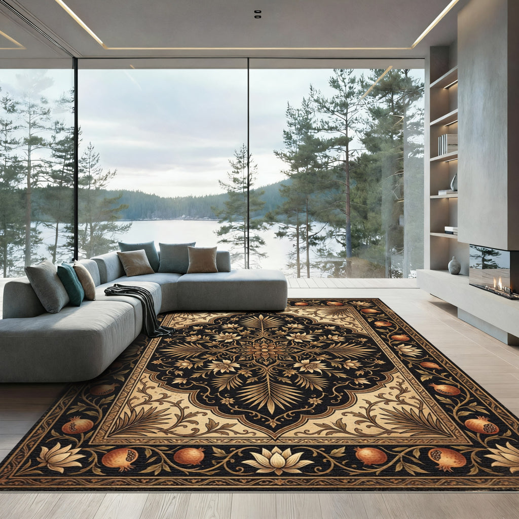 Ochre Pomegranate Floral Arch Rug