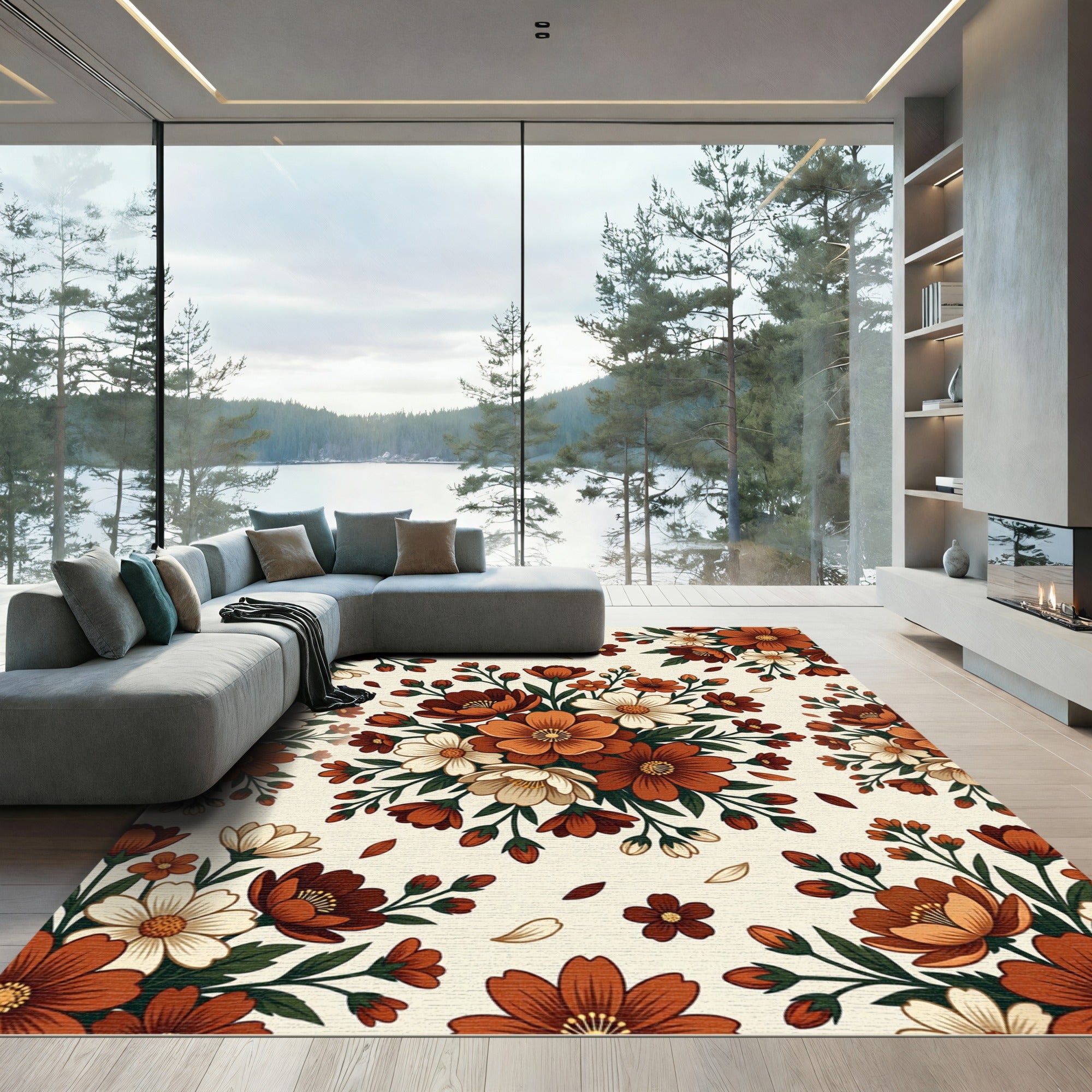 Autumnal Copper Floral Bouquet Arrangement Rug