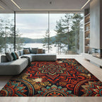 Vibrant Orange Teal Mandala Sunburst Rug
