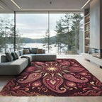 Crimson Raspberry Paisley Floral Medallion Rug