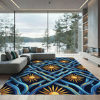 Golden Solar Radiance and Blue Waves Rug
