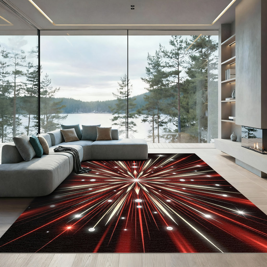 Radiant Red Burst Starburst Rug