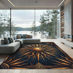 Celestial Gold Sunburst Navy Crest Rug