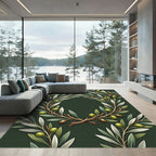 Elegant Olive Branch Botanical Wreath Rug