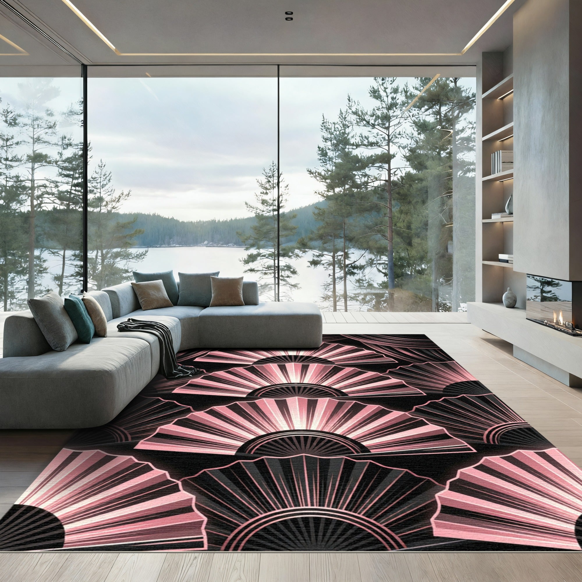 Art Deco Blush Pink Fan Rug