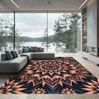 Floral Coral and Charcoal Mandala Rug