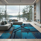 Riveted Industrial Blue Metal Plate Rug