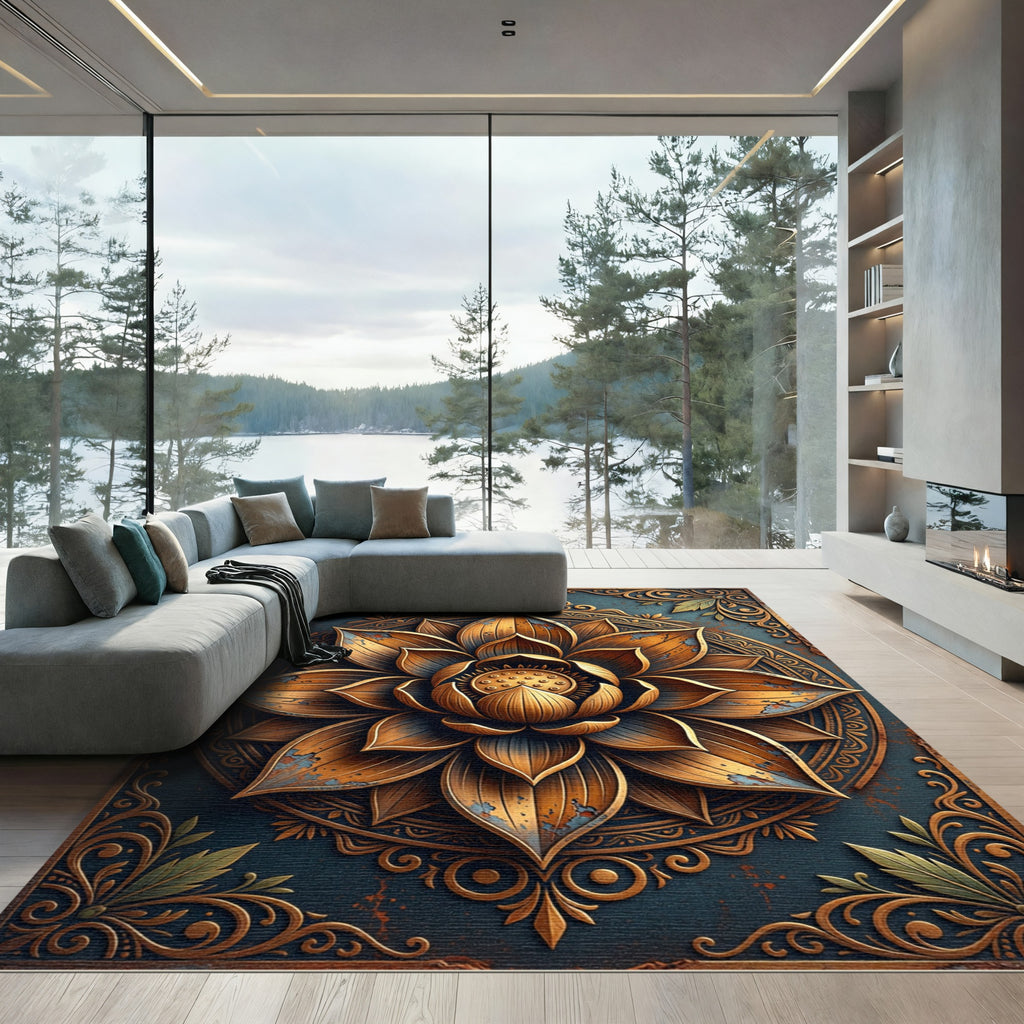 Golden Lotus Medallion Antique Bronze Rug