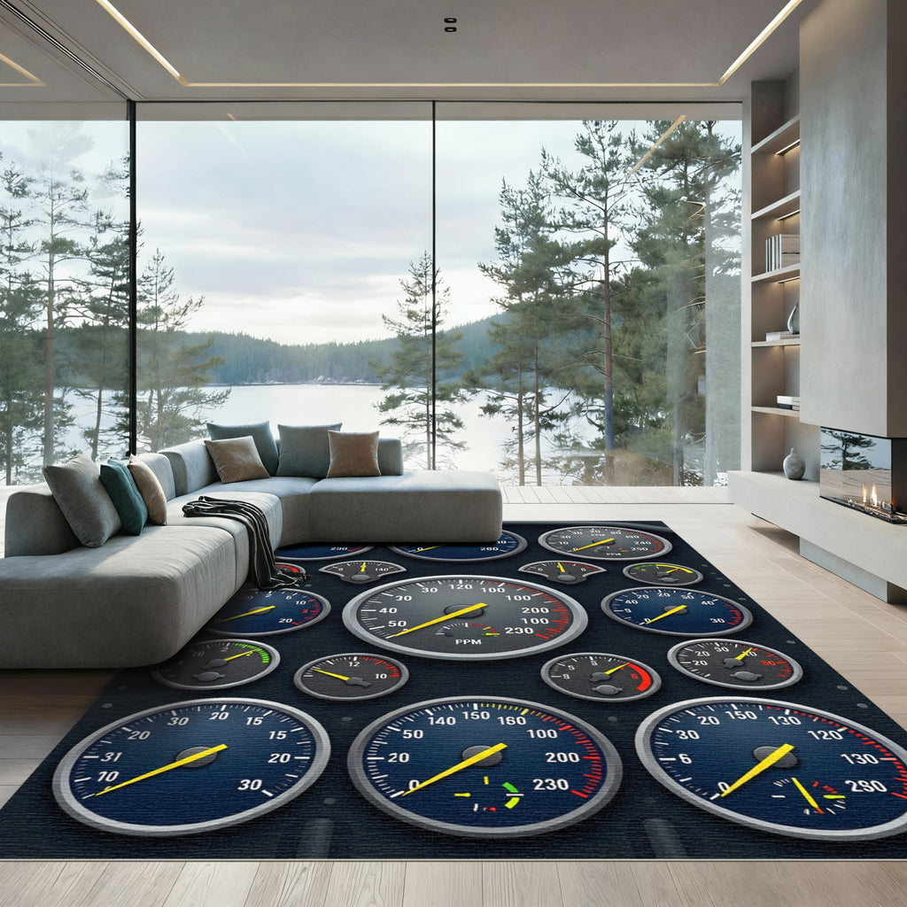 Industrial Vintage Analog Gauge Grid Rug