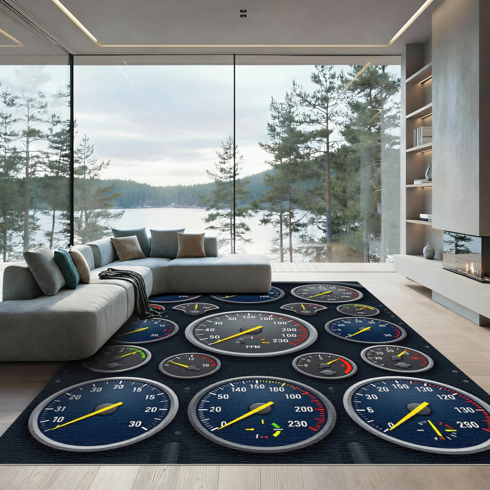Industrial Vintage Analog Gauge Grid Rug